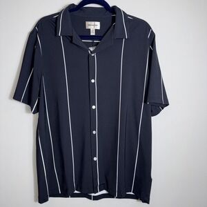 Industry Men's Camp Short Sleeve Striped Stretch Button Down Shirt Large Black‎